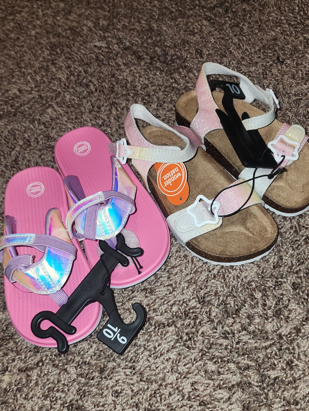 Kids Pink Holographic Flip Flops & Pastel Glitter Sandals - 2 Pack